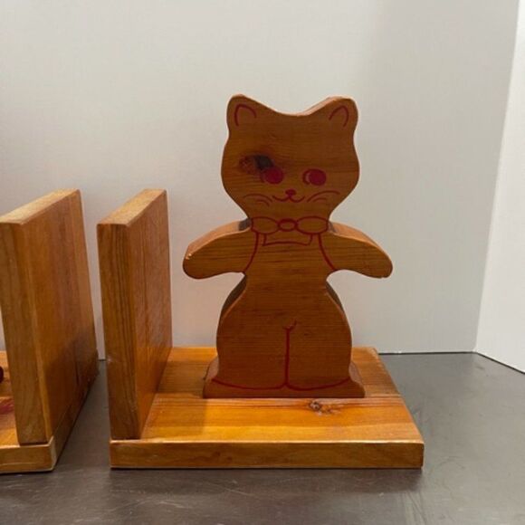 VTG Cat Bookends Wood Painted HAND CRAFTED PRODUCT - Picture 3 of 9